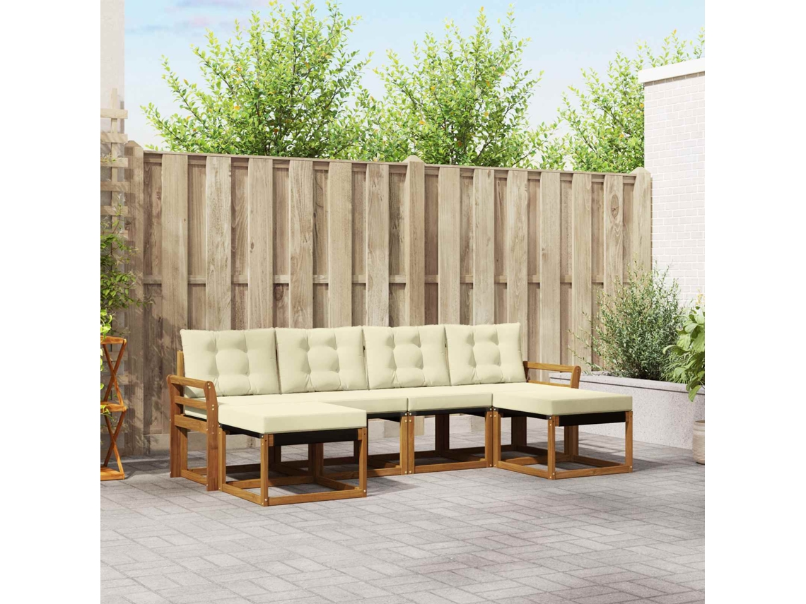 Vidaxl Conjunto De Sofás Para Exterior 6 Unid. Natural E Creme