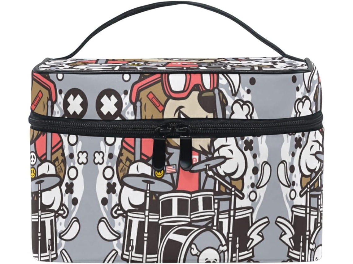 Nécessaire musical com estampa de caveira urso organizador cosméticos tecido zíper viagens