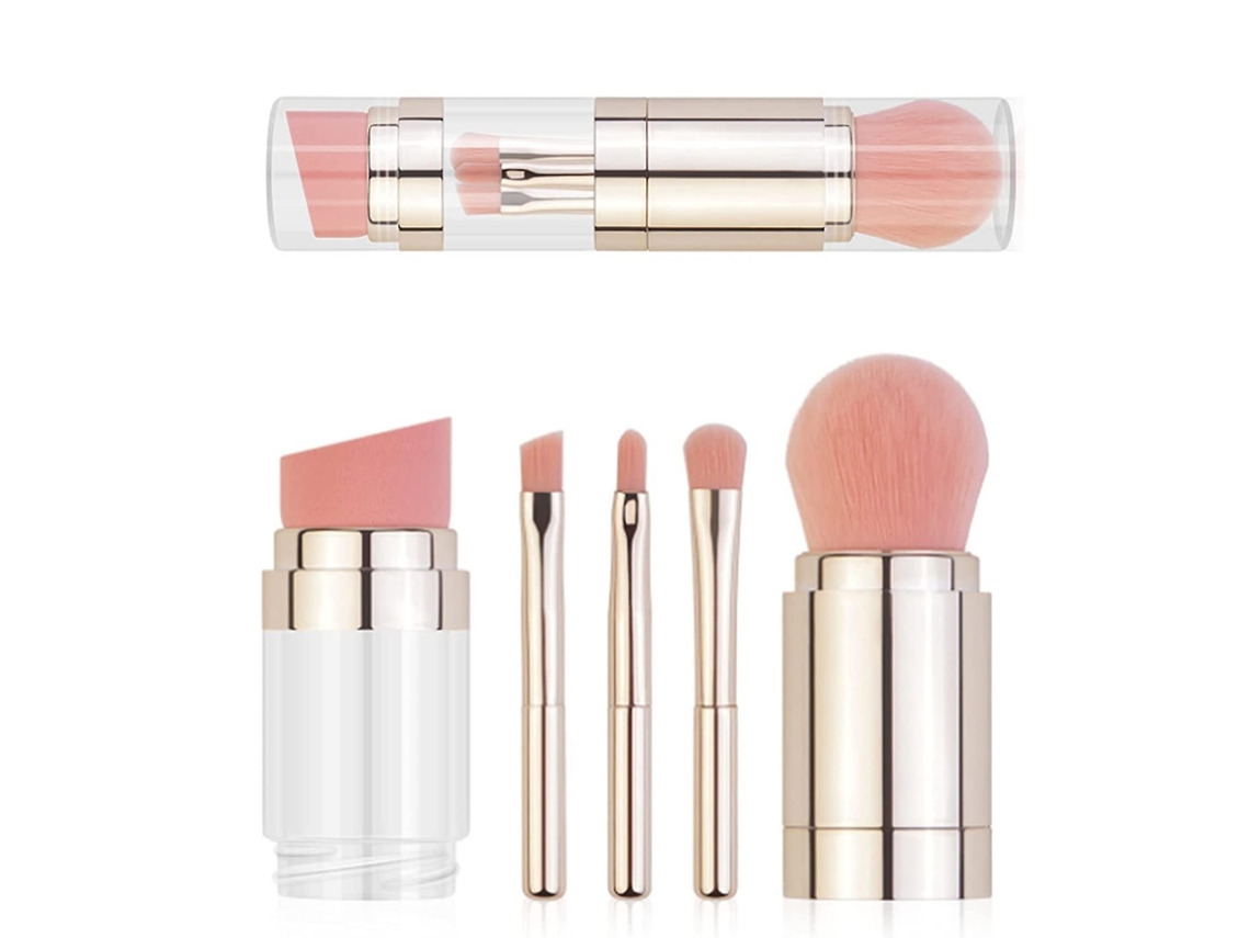 Conjunto De Pincéis De Maquiagem, 5 Em 1, Para Base, Pó, Blush, Sombra E Corretivo, Pincel Multifuncional Para Cosméticos Heytea Everley891 (dourado)