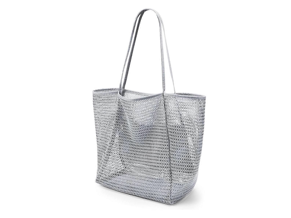 Bolsa de Praia Grande em Tela com Bolso Interno com Zíper, Bolsa de Ombro Feminina para Praia, Bolsa Dobrável para Compras na Praia. GOKOCO