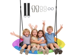 Baloiço Ninho Infantil Ø120 Cm Altura Ajustável Baloiço Redondo para Bebés para Árvores para 4 Crianças de 3 a 8 Anos Multicolor LAMAISON