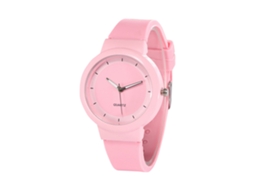 Reloj De Cuero Silicona Analógico De Cuarzo Con Dial Redondo Rosa
