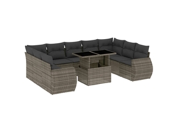 Conjunto de 10 Sofás de Jardim com Almofadões Vime Pe Cinzento MAISON EXCLUSIVE