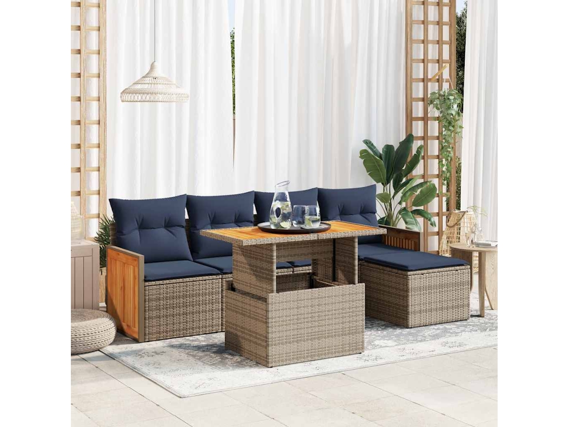 Vidaxl 6 Pcs Conjunto Sofás Jardim Com Almofadões Pe/acácia Cinzento