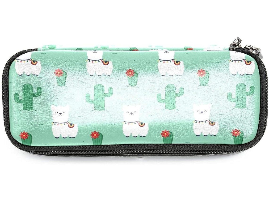 Estojo grande com estampa de cactos e alpacas, ideal para escola, mesa, adultos, meninas e meninos.