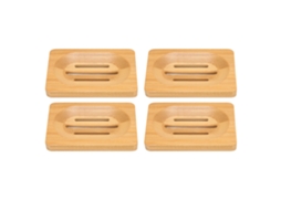 Conjunto de 4 saboneteiras de bambu com drenagem automática para banheiro.