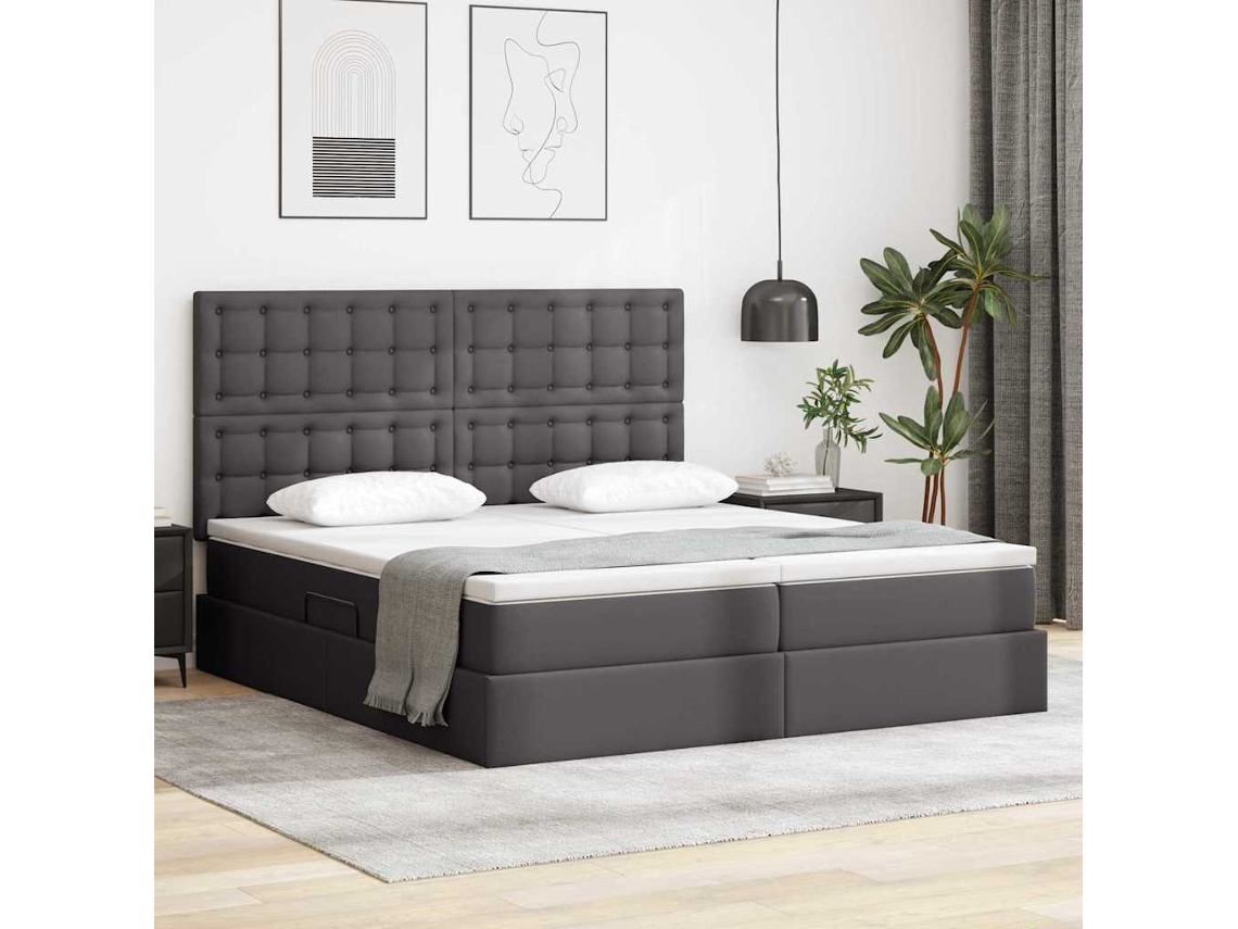 Vidaxl Cama Com Arrumação E Led Cinzeto 180 X 200 Cm Couro Sintético