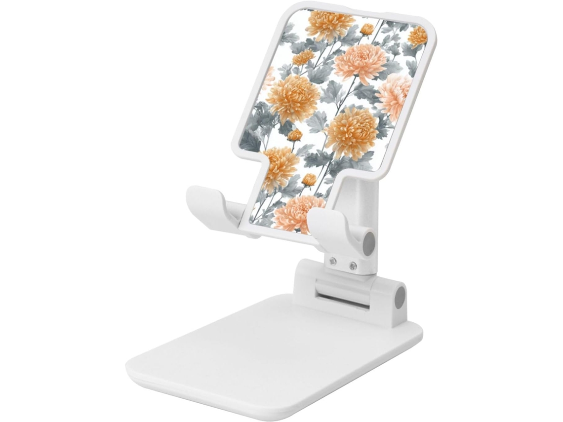 Suporte Dobrável Para Celular Com Estampa De Crisântemo Em Tons Pêssego, Ângulo Ajustável, Altura Para Uso Em Mesa