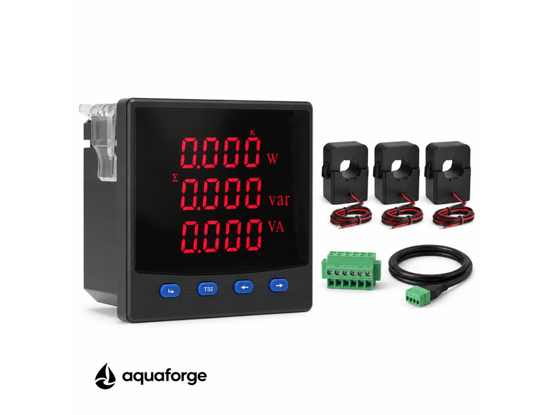 Medidor Elétrico Multifuncional Aquaforge Pd3303-3s4 Com Ecrã Lcd E Rs485 Modbus Para Quadro Elétrico