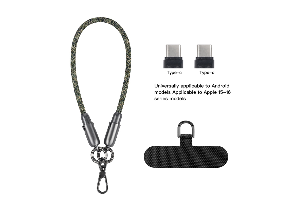 Qu-2 Em 1 Cordão Multifuncional Para Celular Com Cabo De Carregamento Usb De 240 W E Sincronização De Dados, Alça Para Celular Em Poliéster