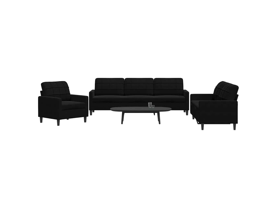 Vidaxl 3 Pcs Conjunto De Sofás Com Almofadões Veludo Preto