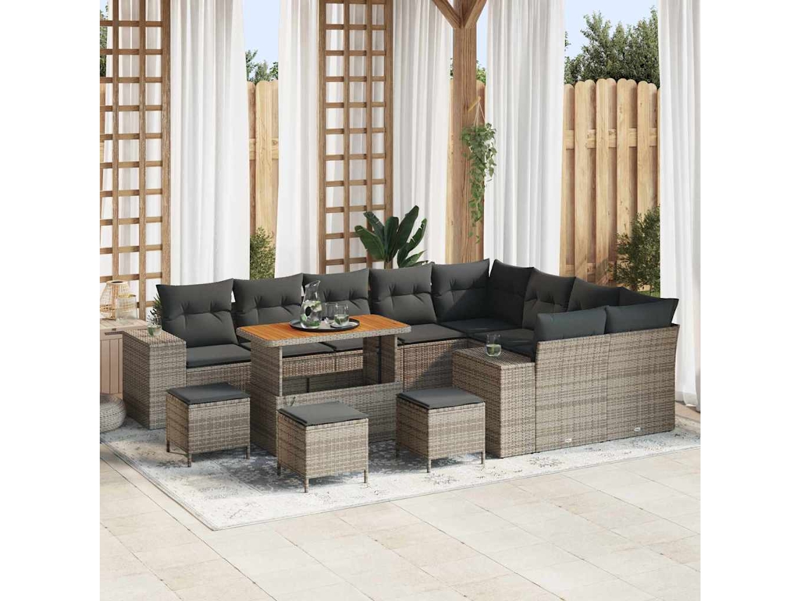 Vidaxl Conjunto de Sofá de Jardim com Almofada 13 Pcs Cinzeto Vime Pe