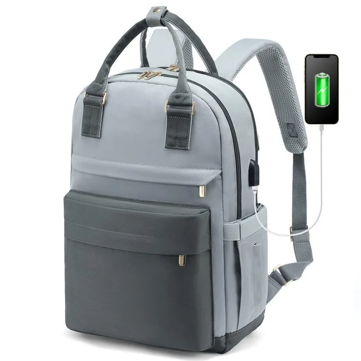 (cinza) Bolsa Feminina Casual De Nylon Impermeável Com Interface Usb Para Laptop