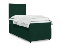 Vidaxl Cama Com Molas/colchão 90x200 Cm Veludo Verde-escuro