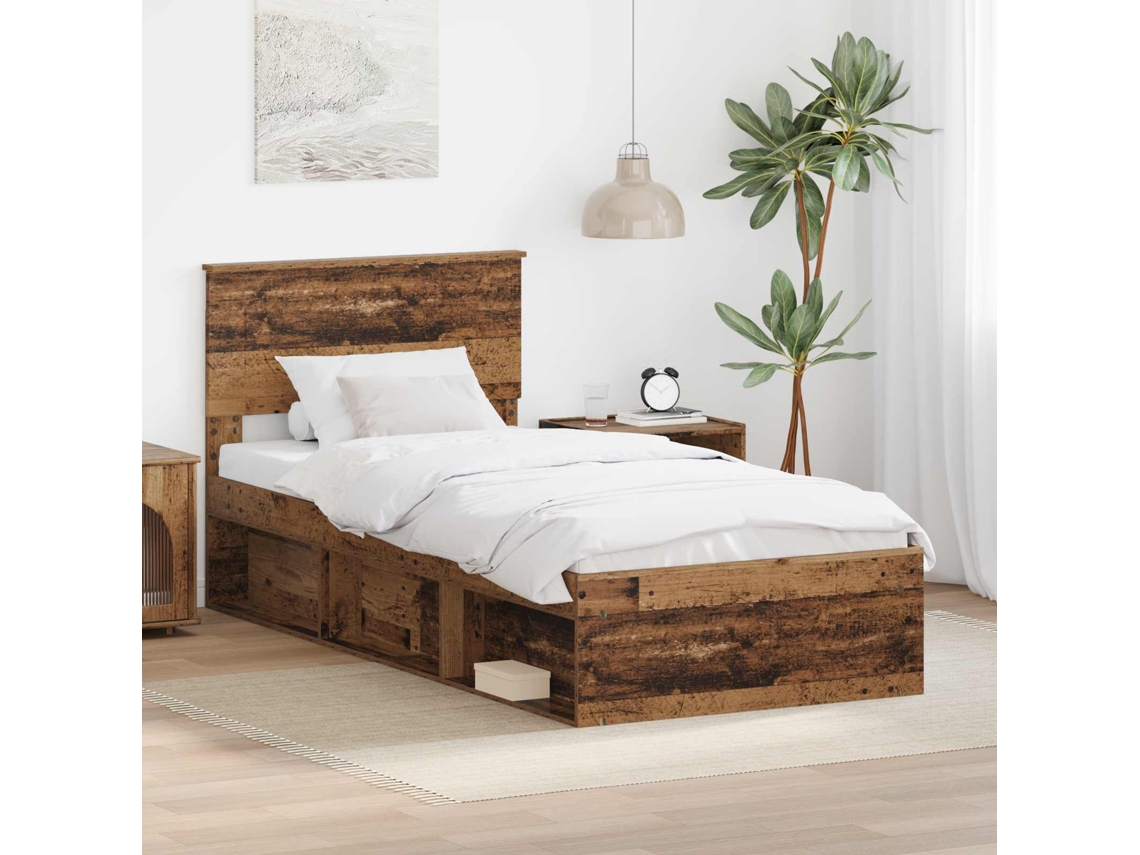 Vidaxl Estrutura da Cama com Cabeceira Madeira Antiga 100 X 200 Cm
