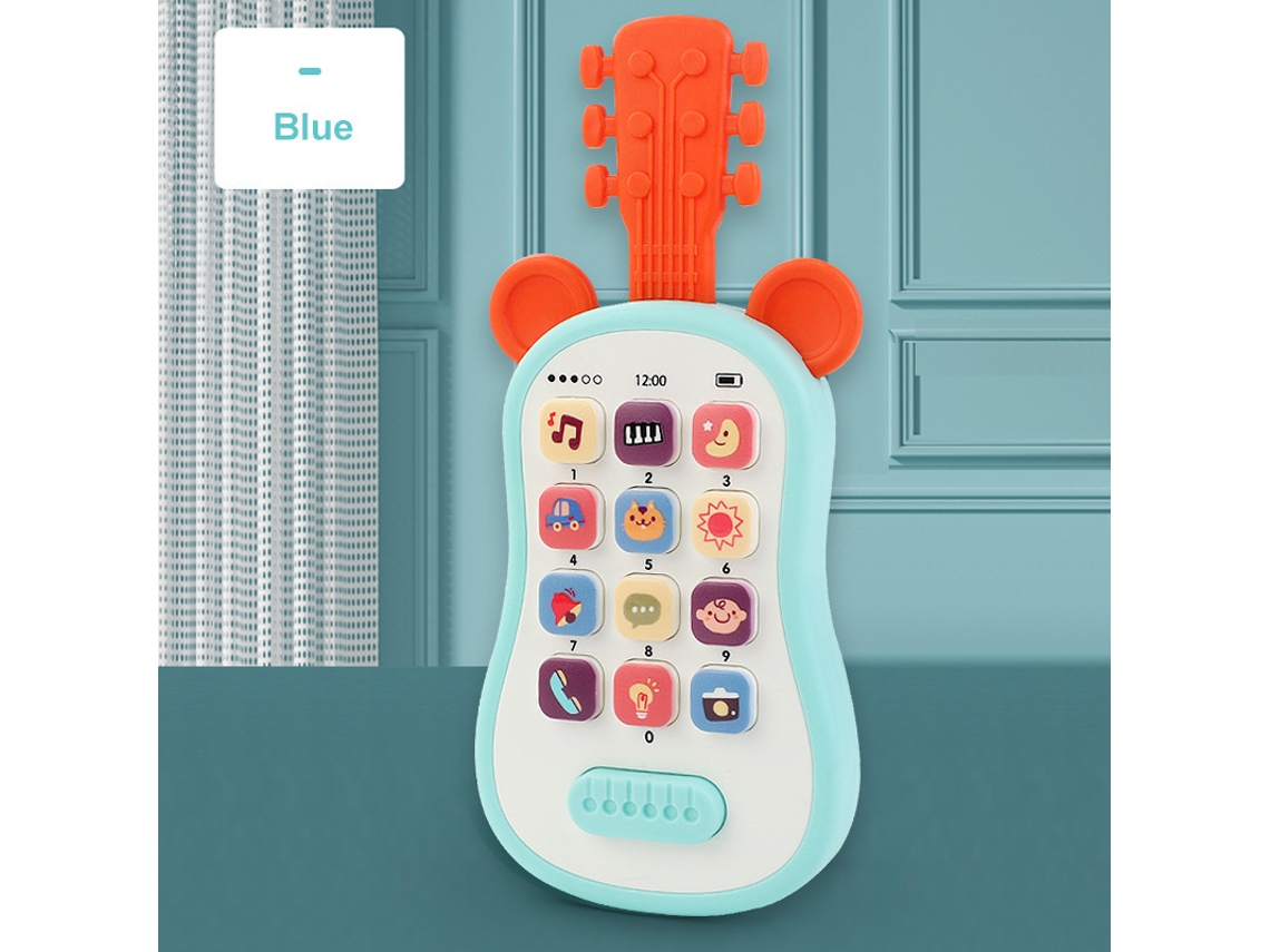 Telemóvel Educativo Design De Guitarra Para Bebés Hexinyigjly Música, Luzes, Aprendizagem Precoce Ciano