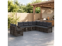 Vidaxl Conjunto De Sofá De Jardim 9 Pcs Cinzento Vime Pe