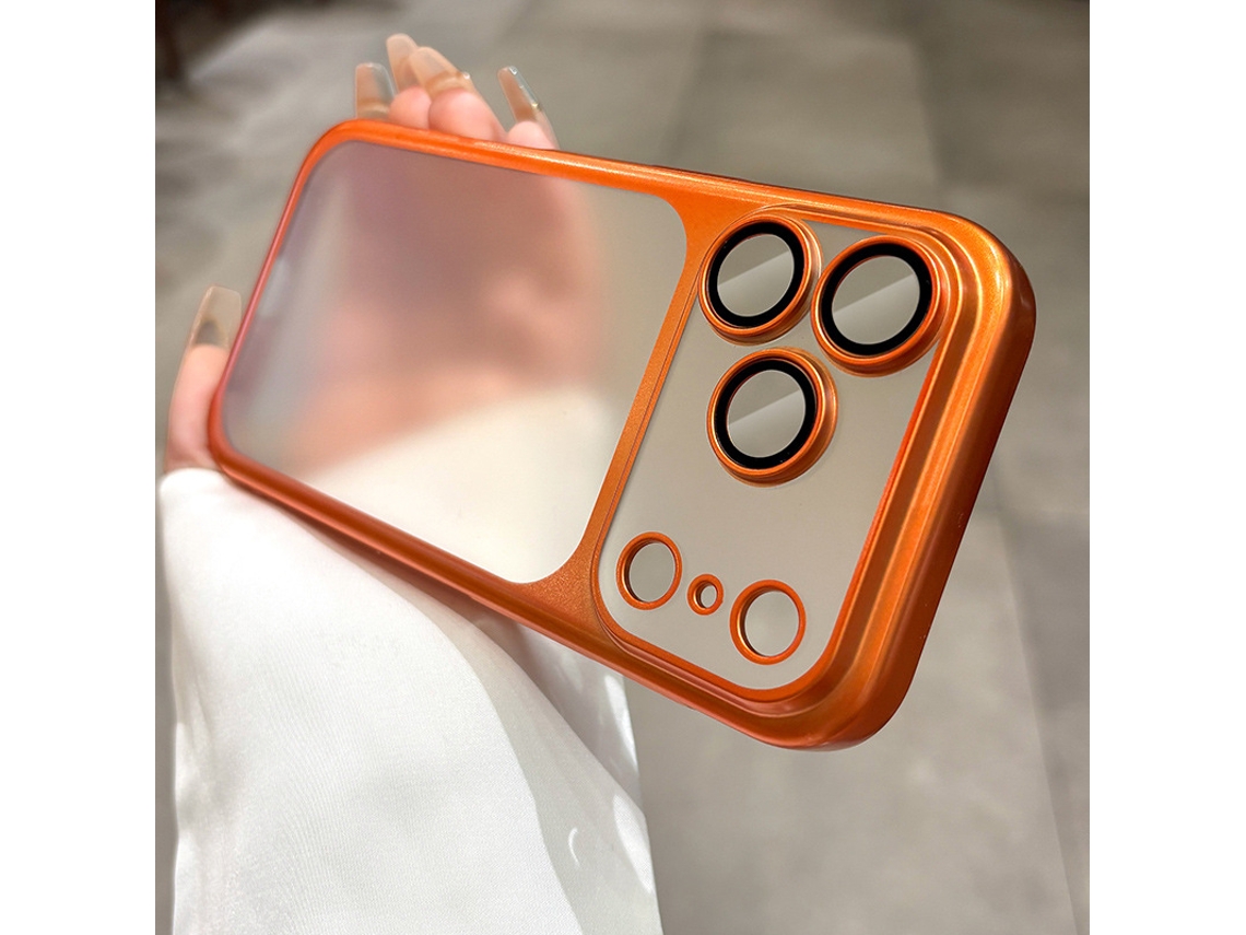 Capa Transparente Premium Para Iphone 17 Pro Max Com Moldura Eletroplateada, Protetor De Câmara Laranja Hexinyigjly