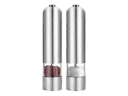 Conjunto de 2 Moedores Elétricos Sal e Pimenta em Aço Inoxidável Prateado. GOKOCO