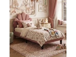 Cama Individual de Terciopelo Con Cabecero de Pétalos, Diseño Elegante, Burdeos, 90x200 Cm LAZYSPACE
