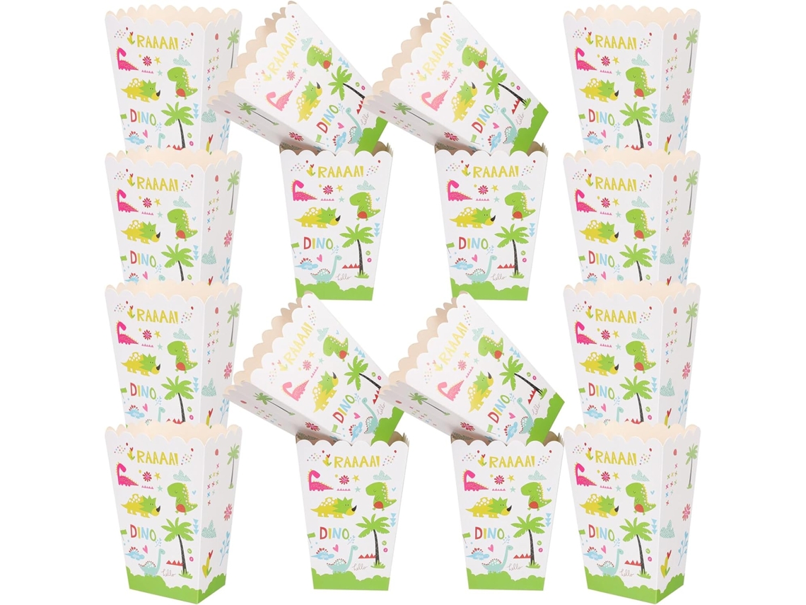 Caixas De Papel Para Pipoca Ciieeo Com Estampa Dinossauro Verde, 24 Unidades, Tamanho Pequeno, Ideais Para Festas De