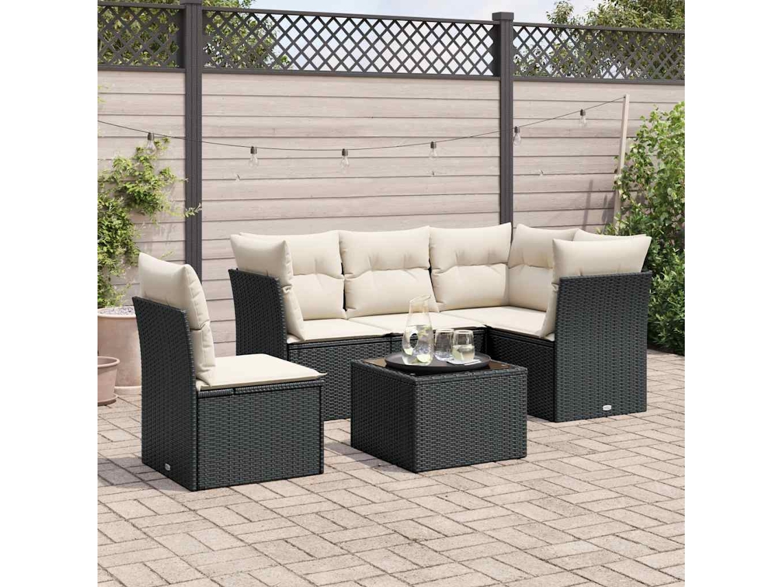 Vidaxl 6 Pcs Conjunto Sofás De Jardim C/ Almofadões Vime Pe Preto