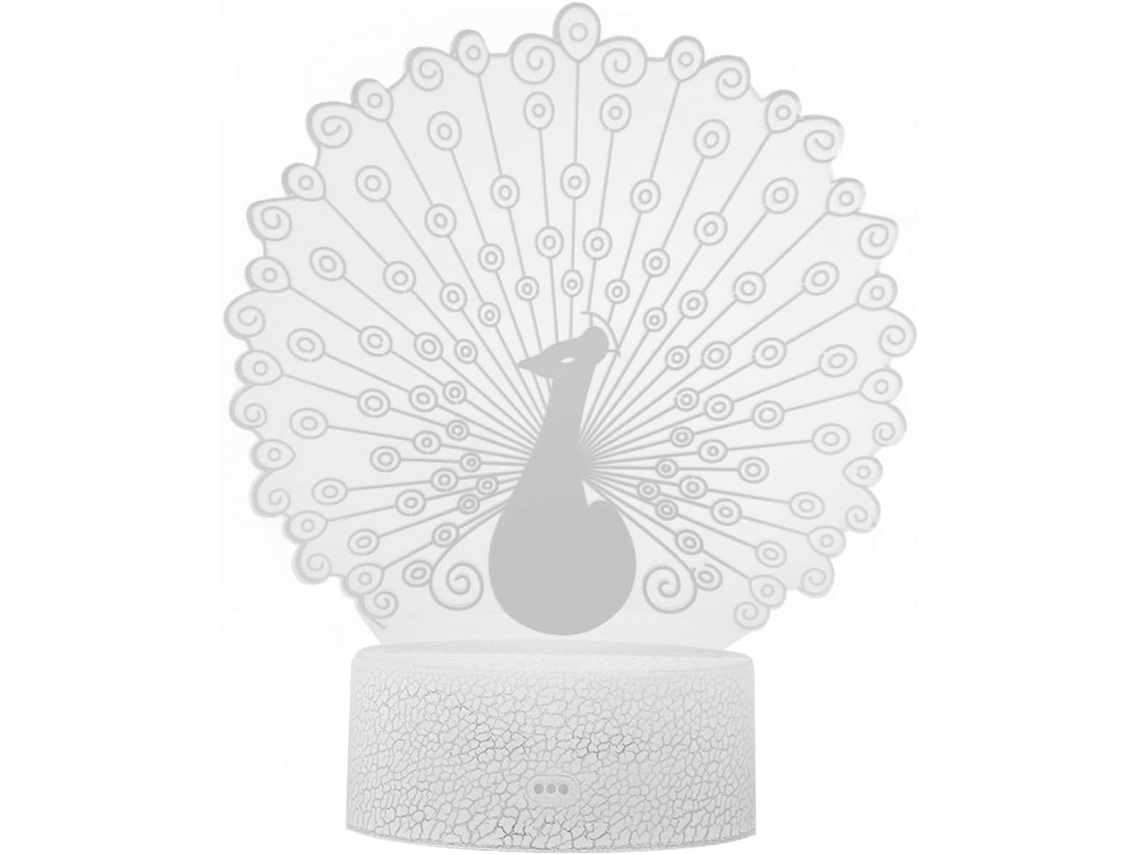 Luminária Noturna 3d Led Pavão Sensível Ao Toque, Lâmpada Decorativa
