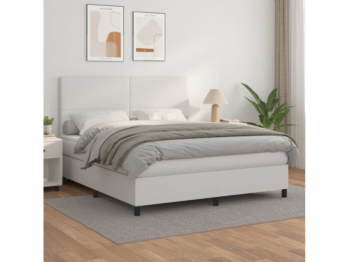 Vidaxl Cama Com Molas/colchão 180x200 Cm Couro Artificial Branco