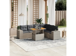 7 Pcs Conjunto Sofás P/ Jardim C/ Almofadões Vime Pe Cinza Dkd Home Decor
