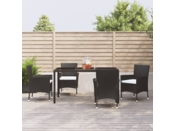 Vidaxl 5 Pcs Conjunto De Jantar P/ Jardim C/ Almofadões Vime Pe Preto