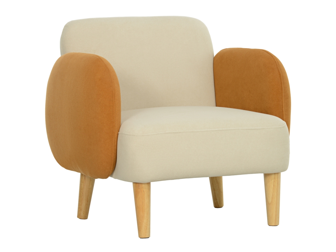 Poltrona Para Quarto Com Braços E Pés De Madeira Sofá Individual Carga 120 Kg Bege E Ocre