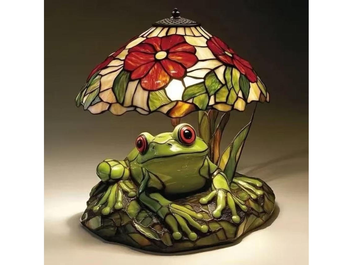 Abajur Vintage Com Design Sapo, Cúpula Fosca E Luz Led Quente, Ideal Mesa De Cabeceira, Estante Ou Escrivaninha