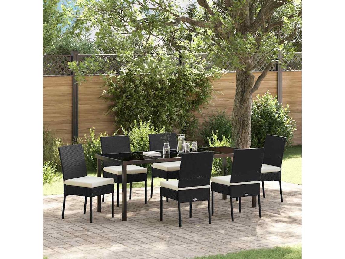 Vidaxl Conjunto De Jantar Para Jardim 7 Unid. Preto Aço Revestido A Pó