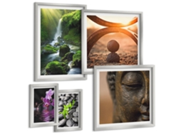 Pinturas Murais Modernas Motivos De Plantas, Cores Suaves Moldura Prateada Quadros Para A Sala De Estar Espelharte (conjunto De 5 Imagens)