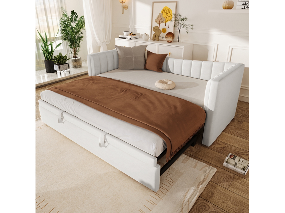 Cama Dia Branca 90x200cm (180x200cm) Estofada, Retrátil, Sofá-cama, Veludo. -op