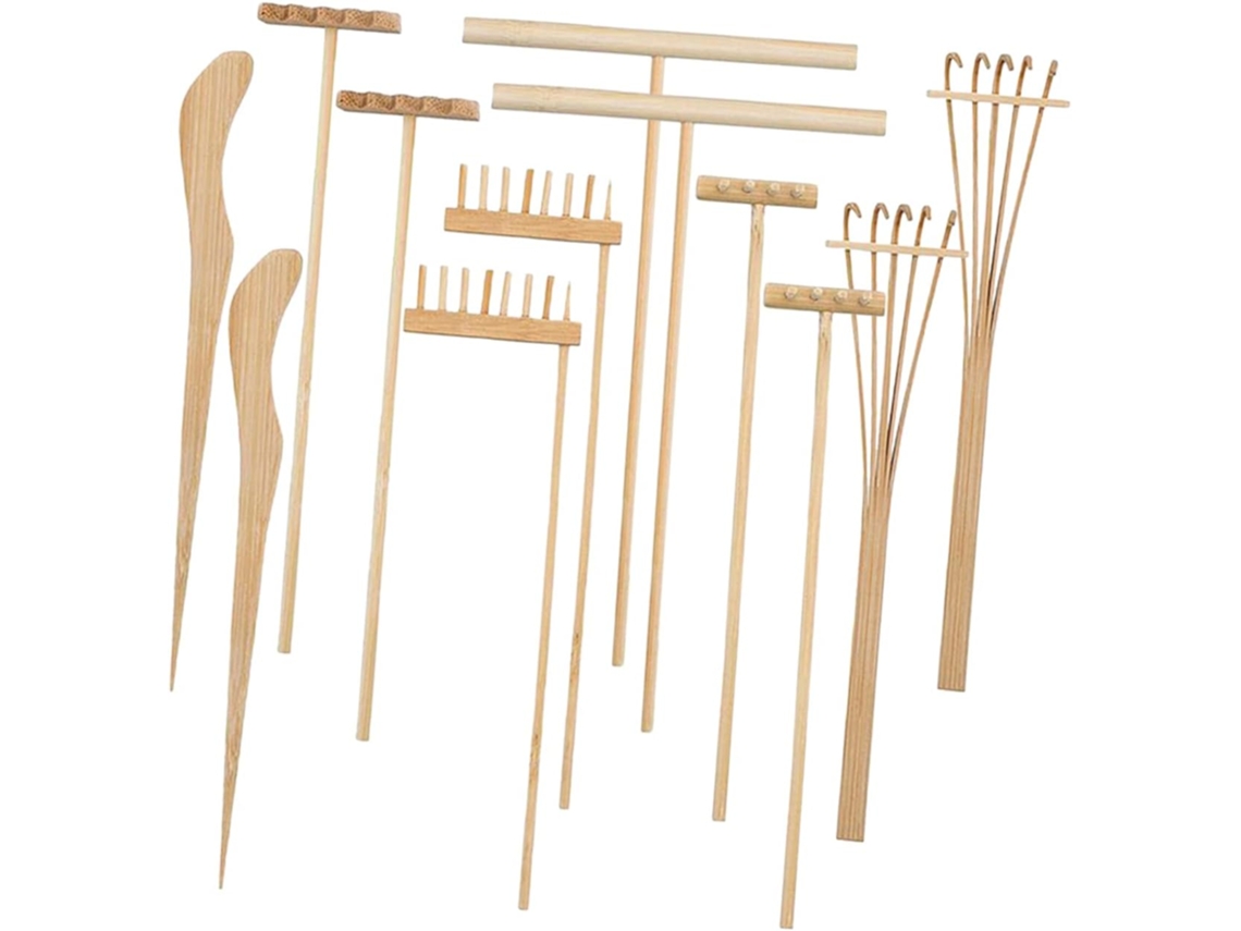 Conjunto de 12 miniaturas de rastelos de madeira para decoração de jardins S/MARCA