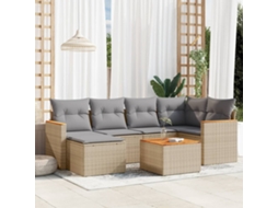 Vidaxl 7 Pcs Conj. Sofás Jardim C/ Almofadões Vime Pe Bege Misturado
