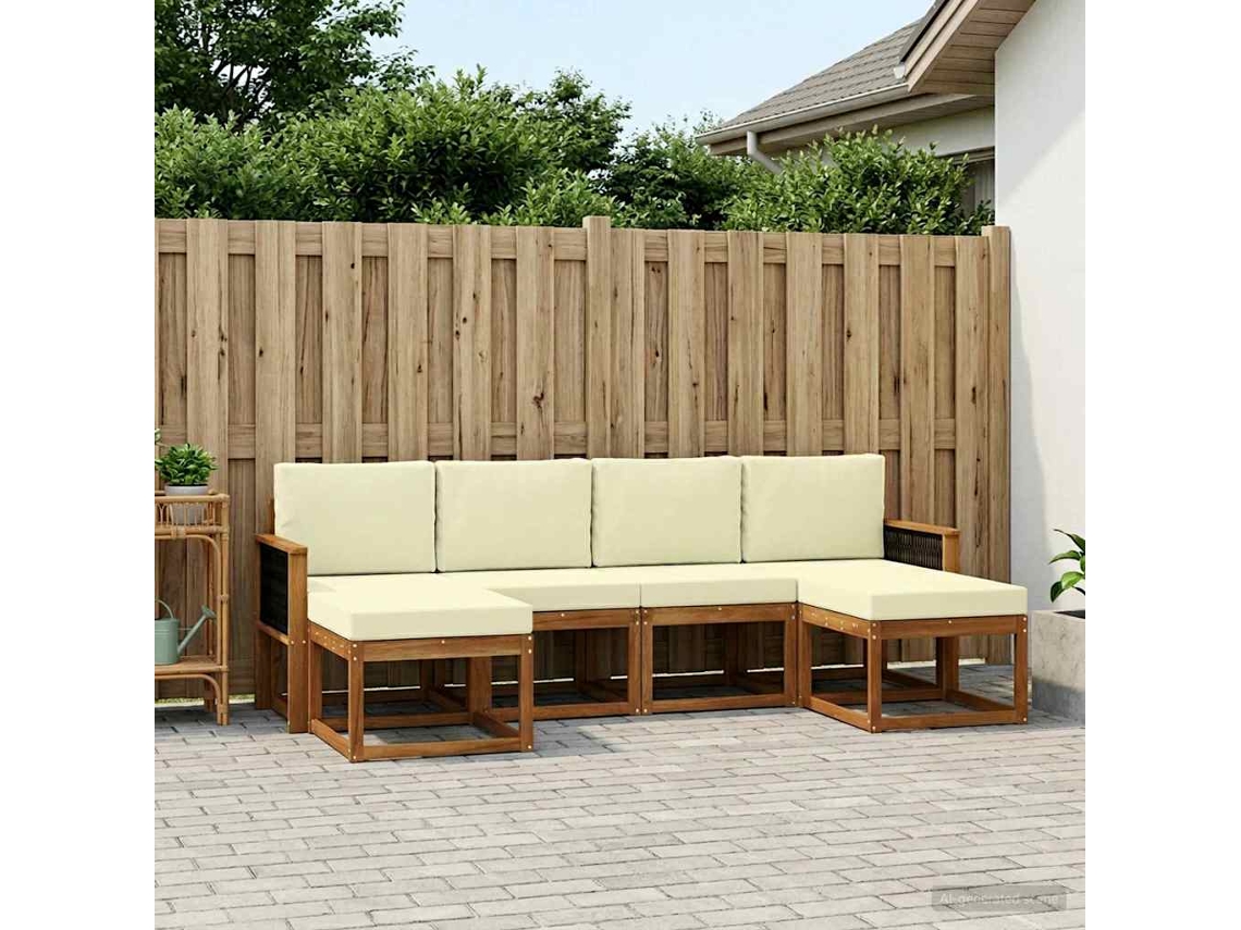 Vidaxl Conjunto De Sofás Para Exterior 6 Pcs Natural E Creme Poliéster