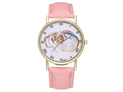 Relógio de pulso vintage de quartzo para mulheres e homens com pulseira de couro PU rosa com estampa animal.