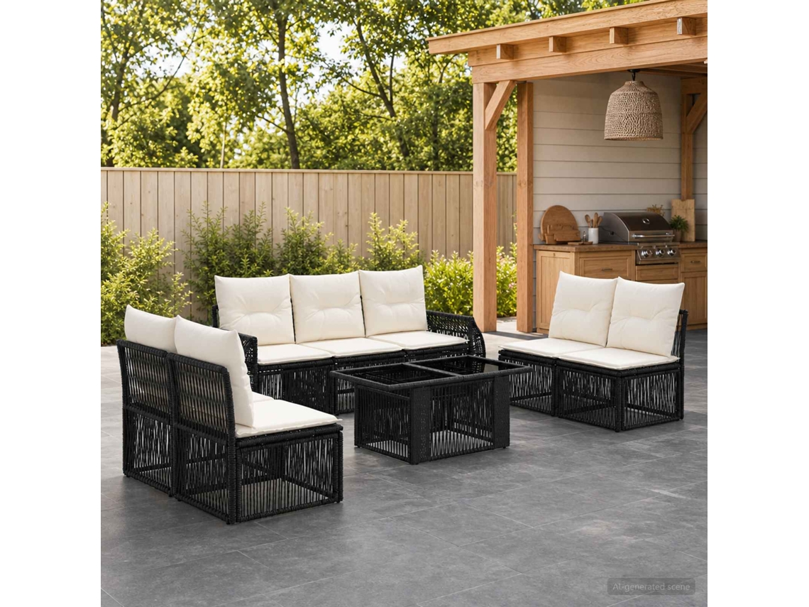 Vidaxl Conjunto De Sofá De Jardim 8 Unid. Preto E Branco Creme Vime Pe
