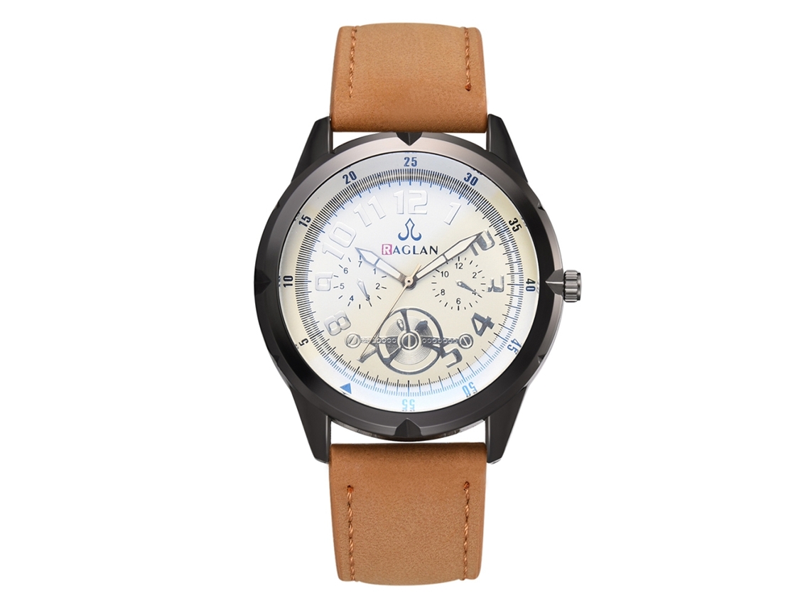 Relógio masculino de quartzo com pulseira de PU, estilo casual e formal, marrom.