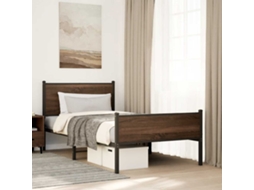 Vidaxl Estrutura De Cama Sem Colchão 100x200cm Metal Carvalho Castanho