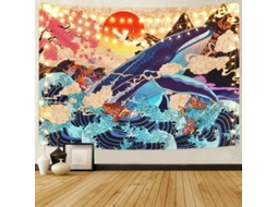 Tapiz Japonês Ukiyo-e Ondas Marinhas Koi Baleia Trippy Para Decoração Interior