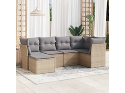 Vidaxl 6 Pcs Conjunto De Sofás P/ Jardim Com Almofadões Vime Pe Bege