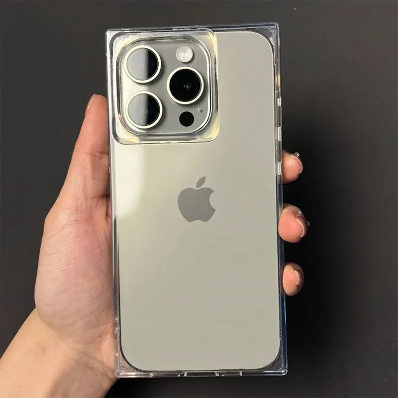 Capa Transparente De Silicone Macio Com Formato De Cubo De Gelo Quadrado (iphone 16 Pro Max)