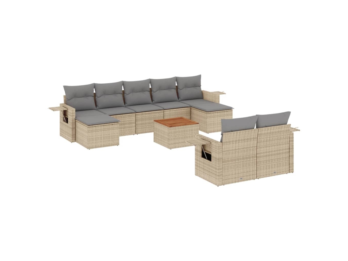 Conjunto de 10 Sofás Jardim C/ Almofadões Vime Pe Bege Misturado MAISON EXCLUSIVE (10 pcs)