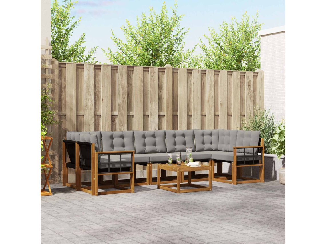 Vidaxl Conjunto De Sofás Para Exterior 8 Unid. Cinza Natural E Claro