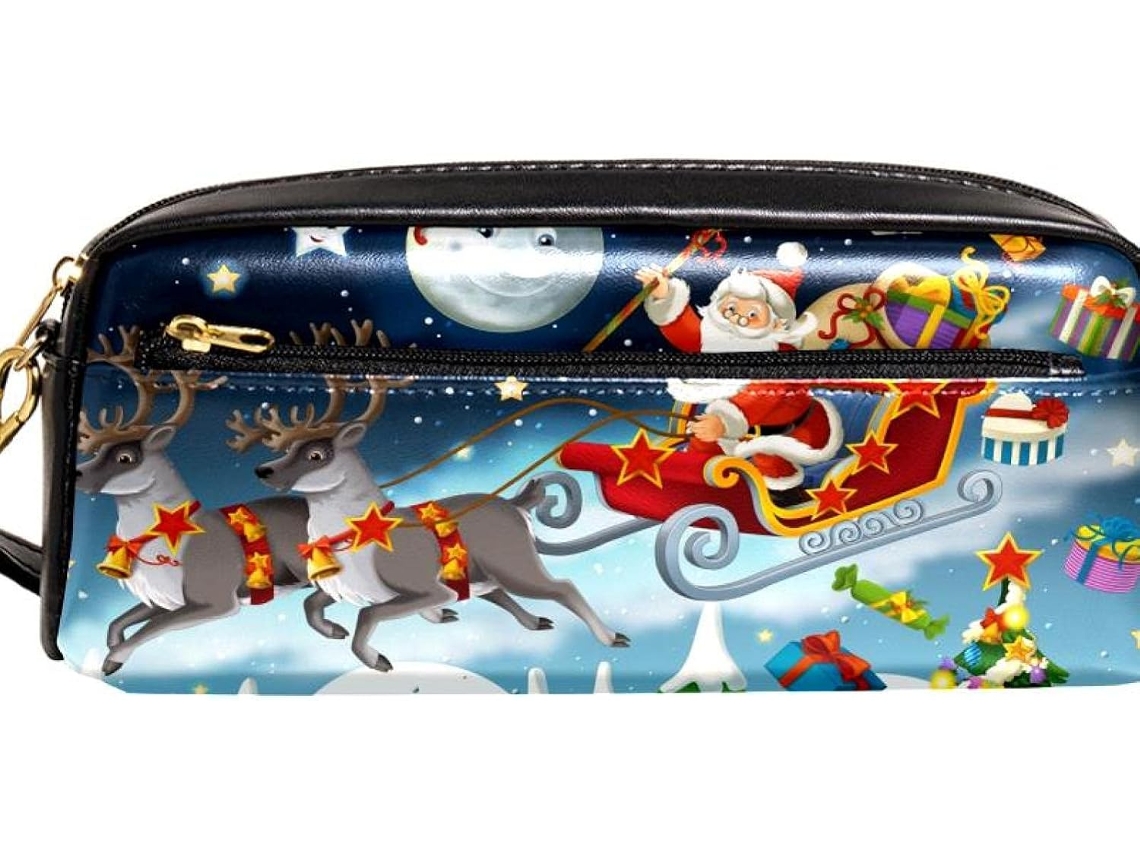 Estojo Organizador De Lápis Natalino Com Estampa Do Papai Noel, Grande Capacidade, Ideal Escola, Adolescentes