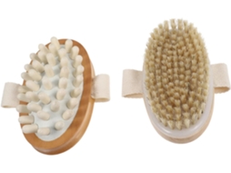 Conjunto De 2 Escovas Corporais Secas Com Cabo Madeira, Escova De Massagem Esfoliante Para Cuidados Com A Pele