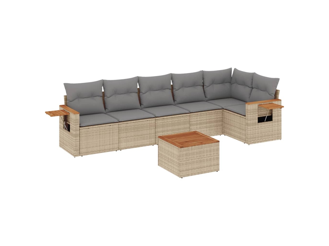 Conjunto de 7 Sofás para Jardim com Almofadões Vime Pe Bege MAISON EXCLUSIVE (7 pcs)